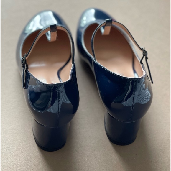 Navy Patent Mary Jane T-strap Low Heels - Picture 7 of 11